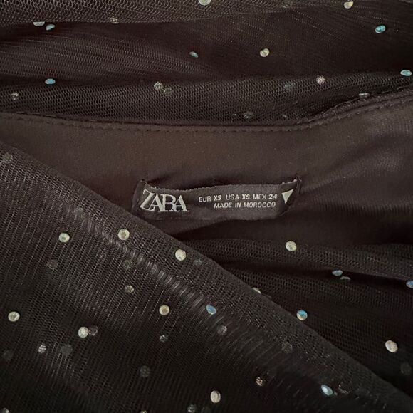 ZARA Blogger Favorite Dress Black Asymmetric Tulle Sparkly Size XS Party - Picture 12 of 14